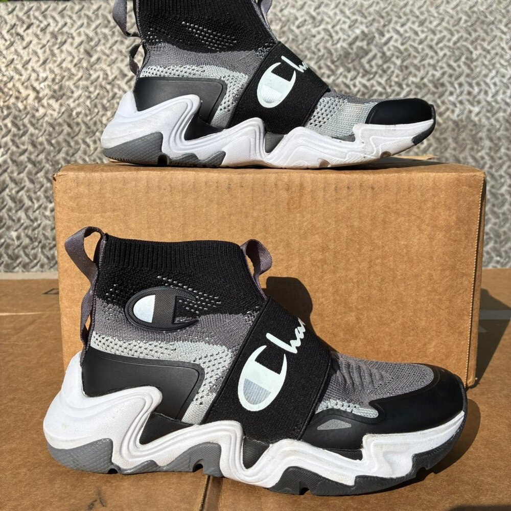 Champion Hyper C X Future Hi Shoes Black Gray Knit GS Grade School Size 3.5Y